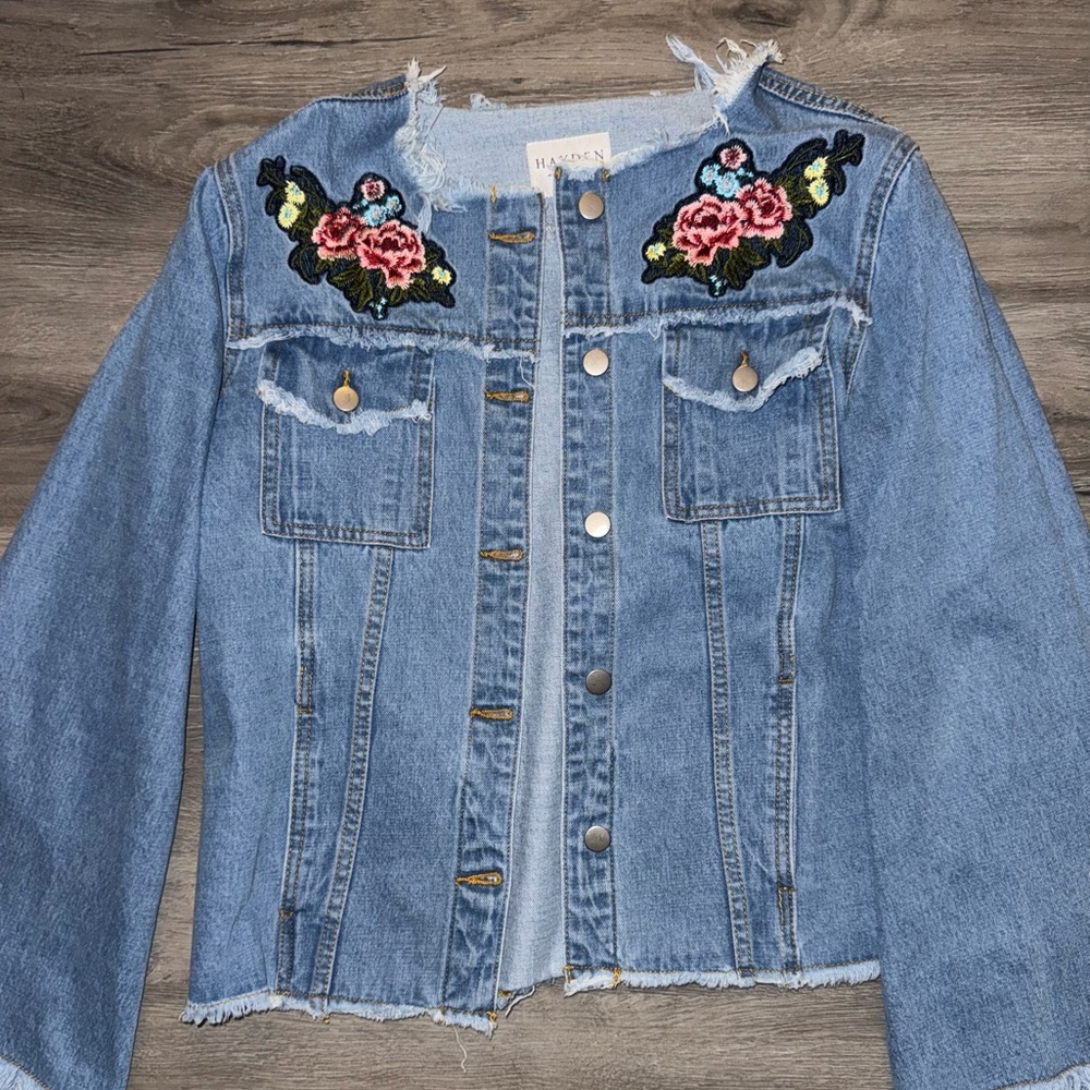 Hayden Blue Denim Jacket with Floral Embroidery
